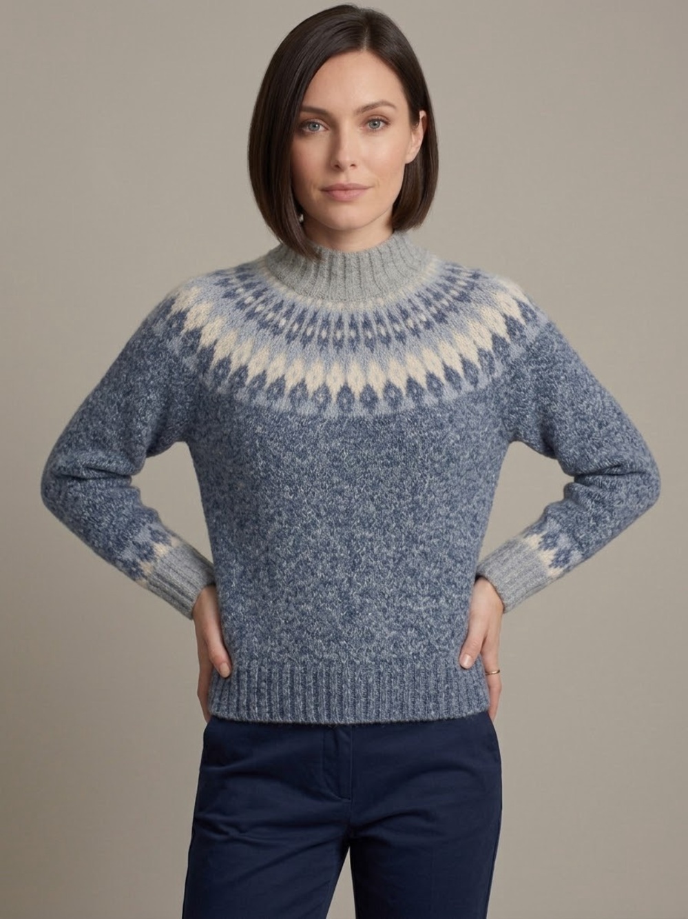 Lauren Ralph Lauren Exclusive Hand Knit Wool Alpaca Fair Isle Yoke Mock Neck